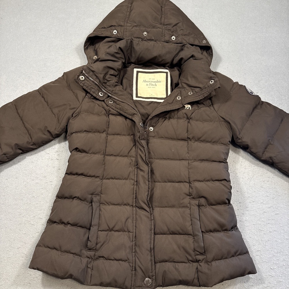 Abercrombie & Fitch Jacket Mens Medium BLACK Down Puffer Hooded A&F Down Series